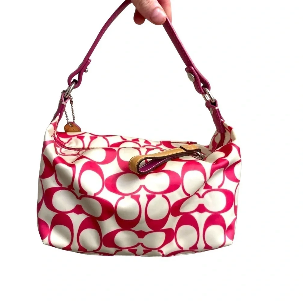 Coach vintage y2k white and pink signature satin mini bag